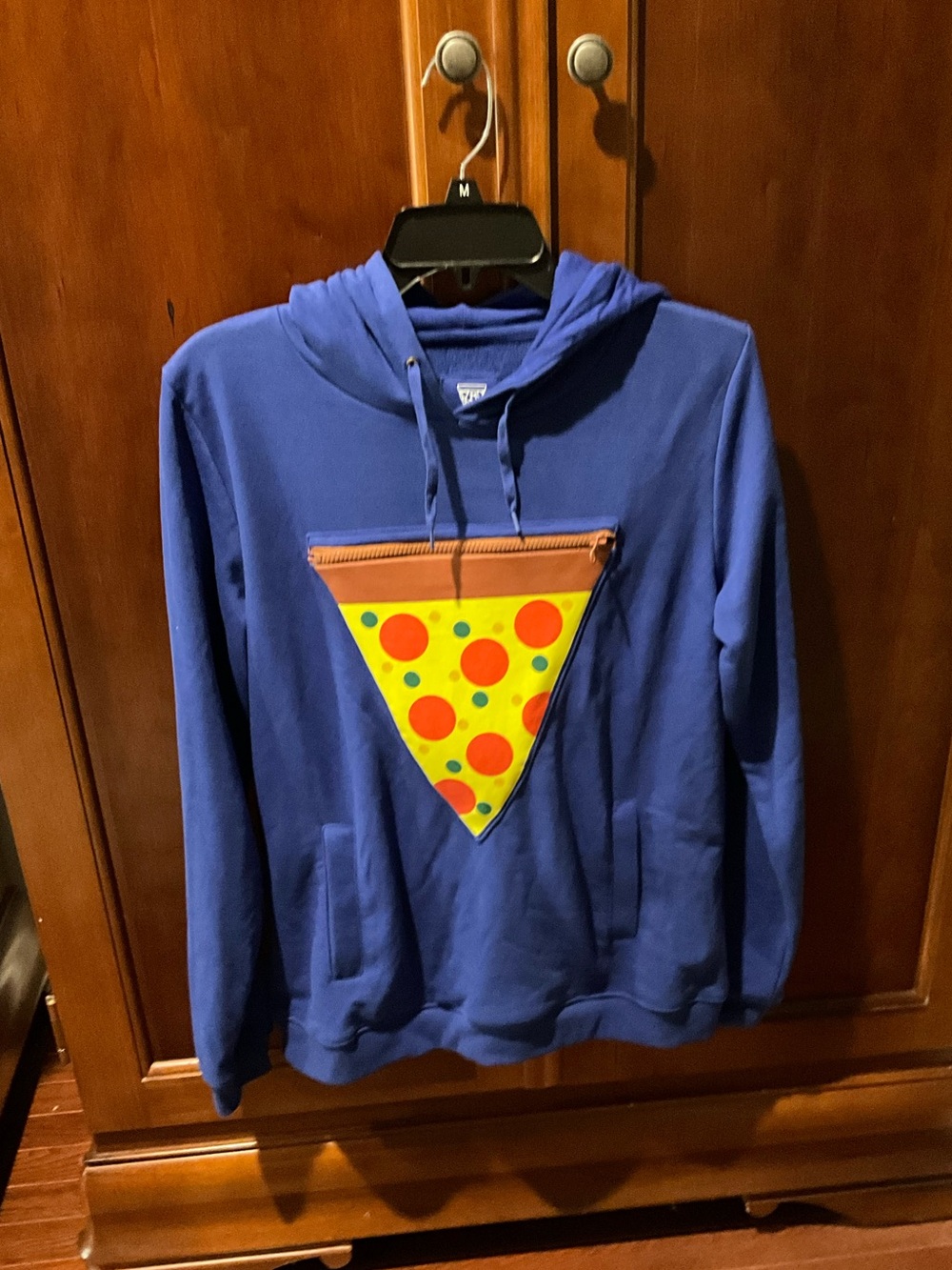 Scrap Town USA Blue Hoodie with Fun Pizza Slice Pocket Size Small